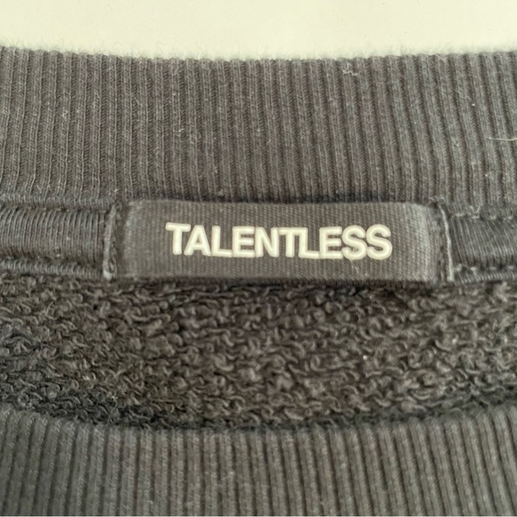 Talentless Black Crewneck Sweatshirt Logo Stripe Sleeves 100% cotton Size Small - Picture 4 of 4